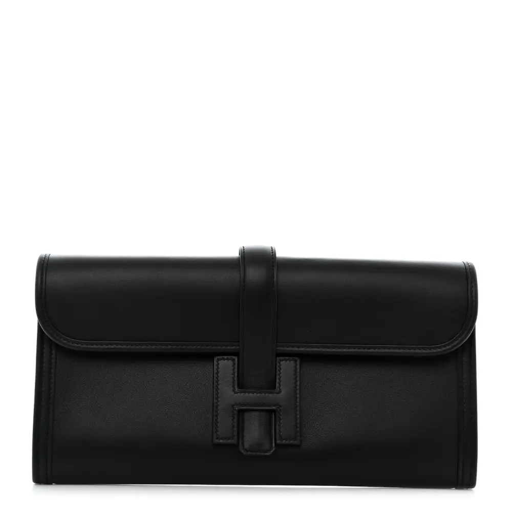 Hermès Jige Elan 29 Clutch em Couro Swift Preto