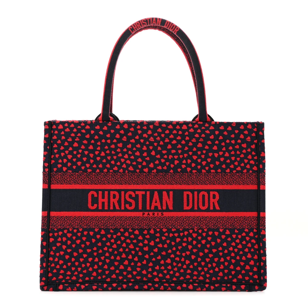 Dior Medium Book Tote Vermelho Multicolor Pop Heart I Love Paris em Tela Bordada