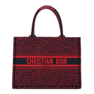 Dior Medium Book Tote Red Multicolor Pop Heart I Love Paris Embroidered Canvas