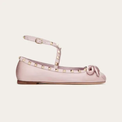 VALENTINO Rivet satin pink ballet flats shoes