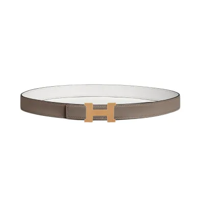 Hermès Women' s Mini Constance Guillochee Buckle Belt In Brown/Black/Etoupe/White/Orange Calfskin With Gold/Silver Hardware 24mm