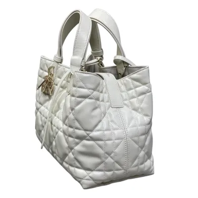 Dior Medium Dior Toujours Bag In White/Tan/Blue/Pale Pink/Burgundy/Cloudy Grey/Stone Grey Macrocannage Calfskin With Gold/Silver Hardware