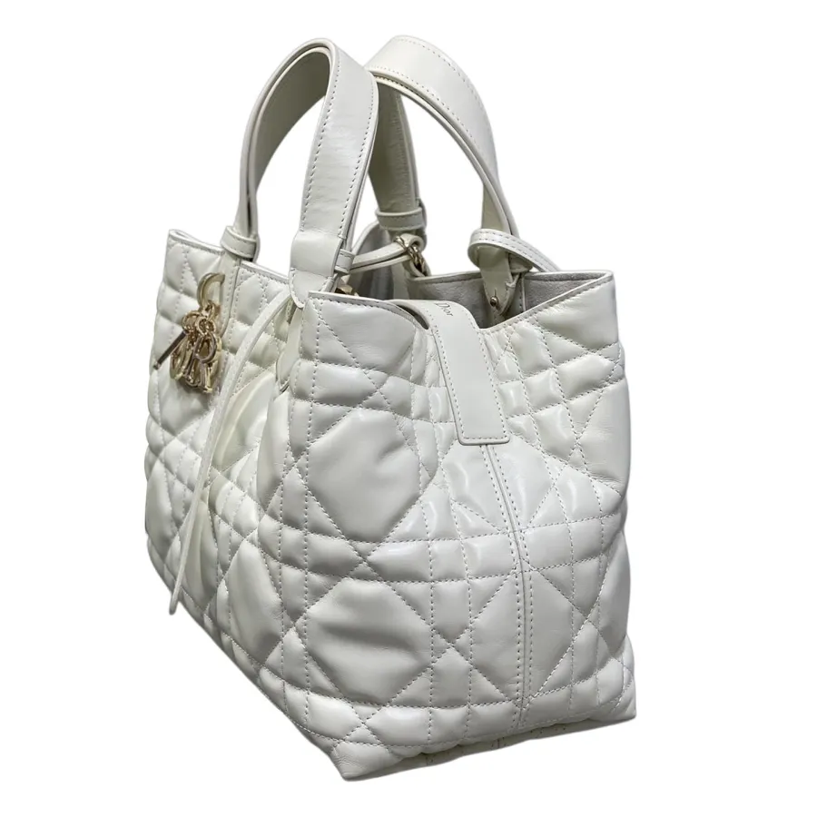 Dior Medium Dior Toujours Bag In White/Tan/Blue/Pale Pink/Burgundy/Cloudy Grey/Stone Grey Macrocannage Calfskin With Gold/Silver Hardware