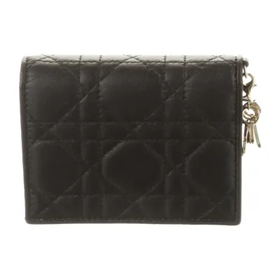 Dior Small Mini Lady Dior Compact Wallet Black Cannage Pattern Leather Gold Hardware