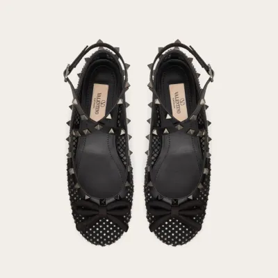 VALENTINO Rivet embellished grid ballet flats
