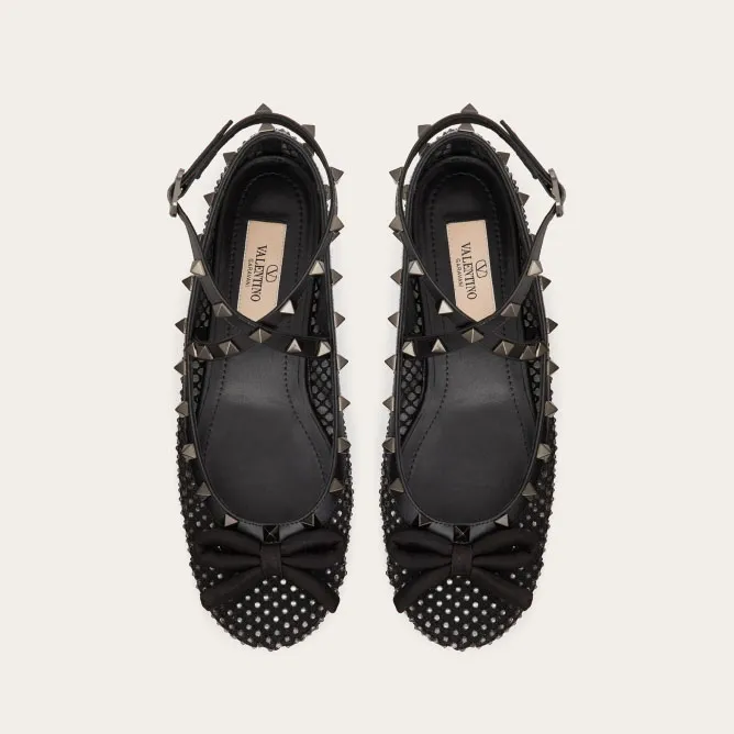VALENTINO Rivet embellished grid ballet flats