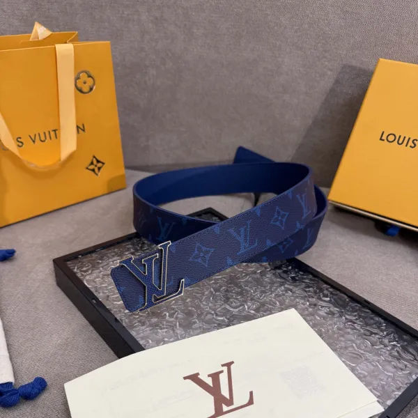 Louis Vuitton Men's LV Buckle Belt In Blue Monogram Canvas With Black/Gold/Silver Hardware 40mm - Image 8