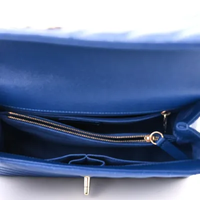 Designer Coco Handle Handbag – Small Blue Chevron