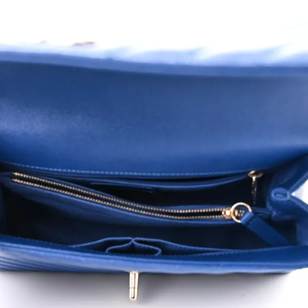 Designer Coco Handle Handbag – Small Blue Chevron - Image 7
