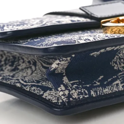 Dior Medium Montaigne 30 Toile De Jouy Flap Bag Blue Reverse Canvas Gold Hardware