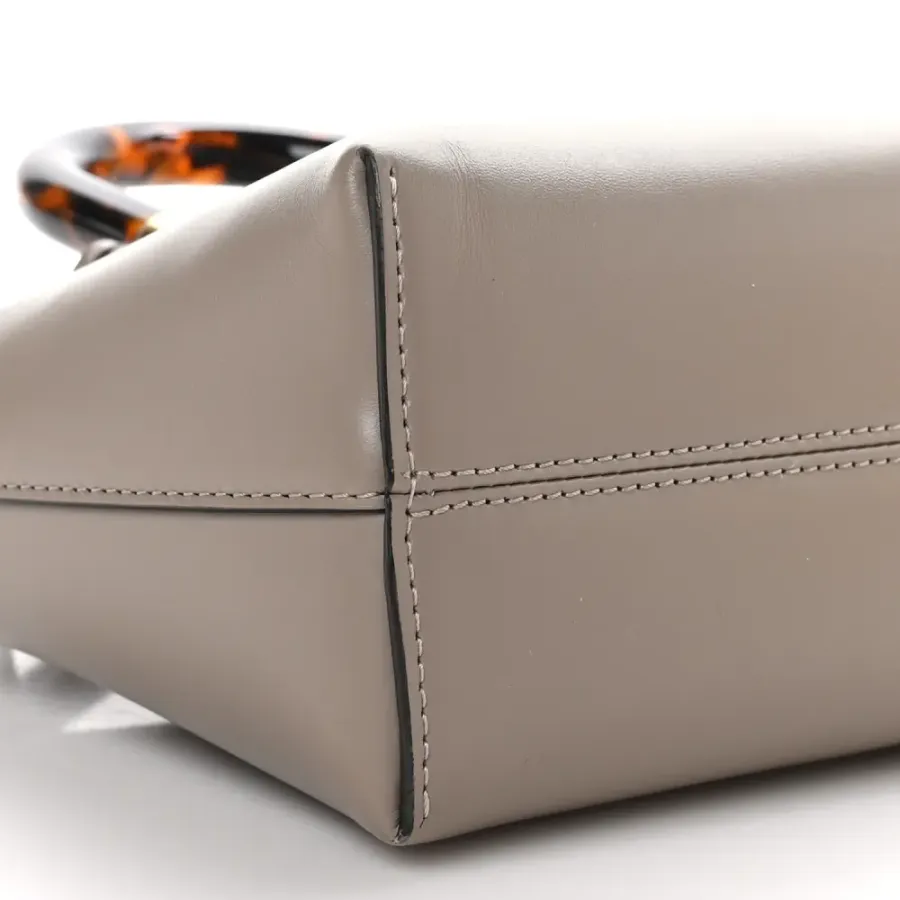 Fendi Mini Logo Embossed By The Way Top Handle Boston Bag Dark Grey King Vitello Leather & Plexiglass Gold Hardware