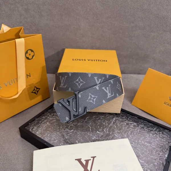 Louis Vuitton Men's LV Buckle Belt In Grey Monogram Canvas With Black/Silver Hardware 40mm - Image 3