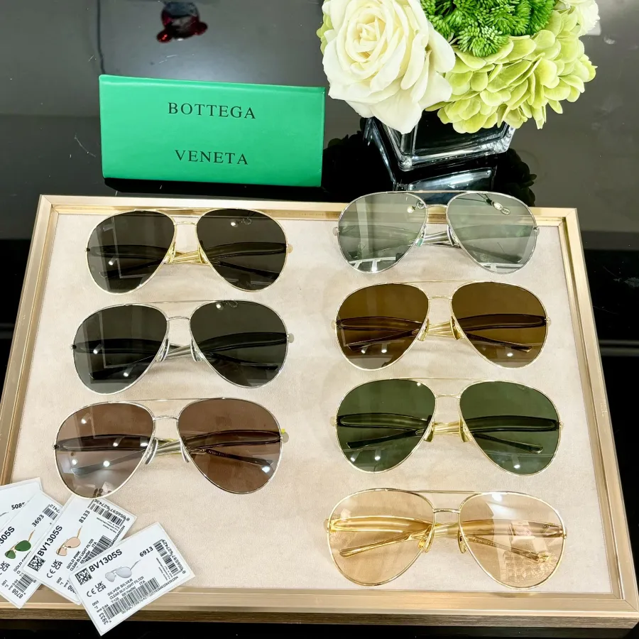 Bottega Veneta Pilot glasses black silver/black gold/silver/green gold/tawny/brown/coffee color Size 64-13-135