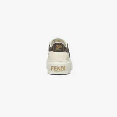FENDI Brown white suede canvas platform shoes Sneakers