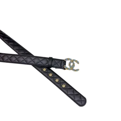 Chanel Women's CC Belt In Black Lambskin With Gold/Silver Hardware 30mm