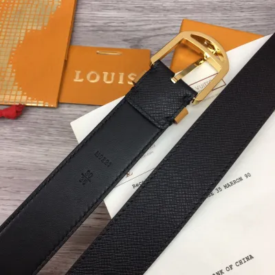 Louis Vuitton Men's Timeless Germain Belt In Black Calfskin With Gold/Silver/Gun Black Hardware 35mm