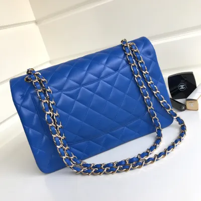 Chanel CF  Blue / Navy Blue Quilted Lambskin Leather Crossbody Bags