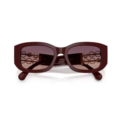 CHANEL square frame glasses red gold color size 55-19-130