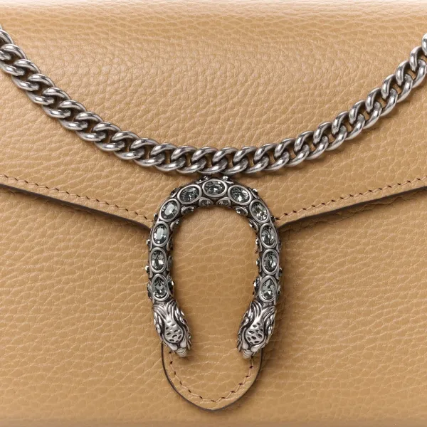 Gucci Mini Crystal Dionysus Chain Wallet Natural Tan / Black Diamond & Dollar Calfskin Leather Silver Hardware - Image 8