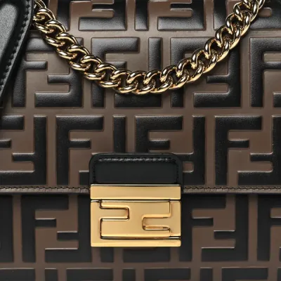 Fendi Small FF 1974 Embossed Kan U Shoulder Bag Maya/Black Bi-Color Liberty Vitello Leather Gold Hardware