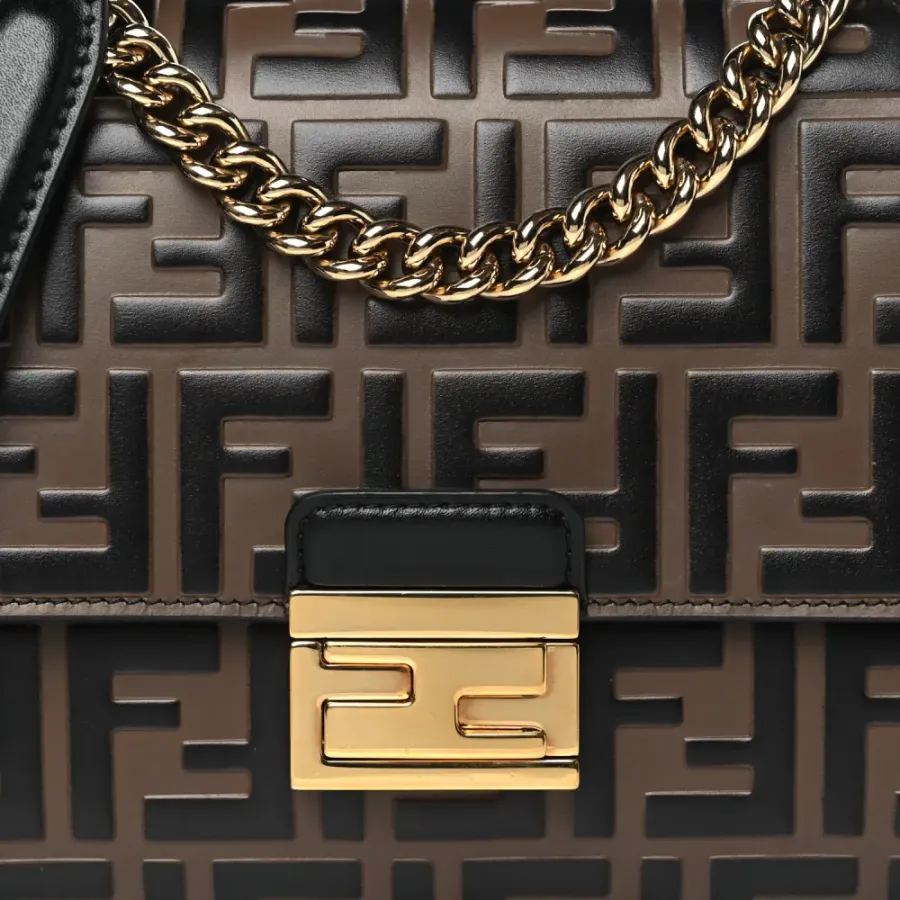 Fendi Small FF 1974 Embossed Kan U Shoulder Bag Maya/Black Bi-Color Liberty Vitello Leather Gold Hardware