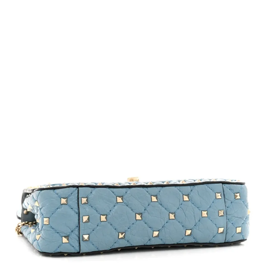 Valentino Garavani Small Rockstud Spike Shoulder Bag Aqua Nappa Leather Light Gold Hardware