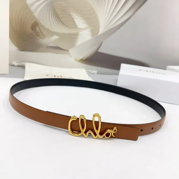 Chloe Logo Buckle Belt In Gold/Khaki/Brown/Red/Pink Calfskin With Gold Hardware 20mm - Image 4