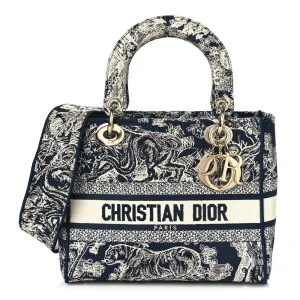 Dior Medium Toile De Jouy Lady D-Lite Blue Embroidered Canvas Gold Hardware