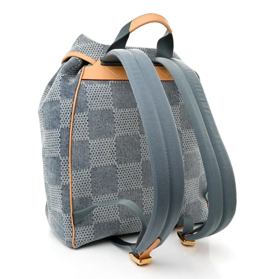 Louis Vuitton Montsouris Backpack MM Bleu Damier Denim 3D Gold Hardware