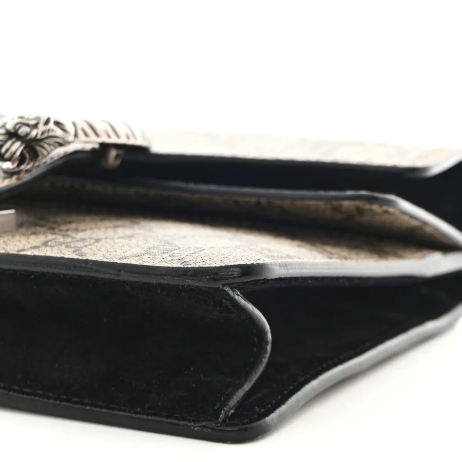 Gucci Mini Dionysus Shoulder Bag Black GG Supreme Monogram Canvas Aged Silver Hardware