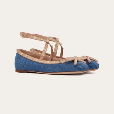 VALENTINO Rivet satin blue ballet flats shoes