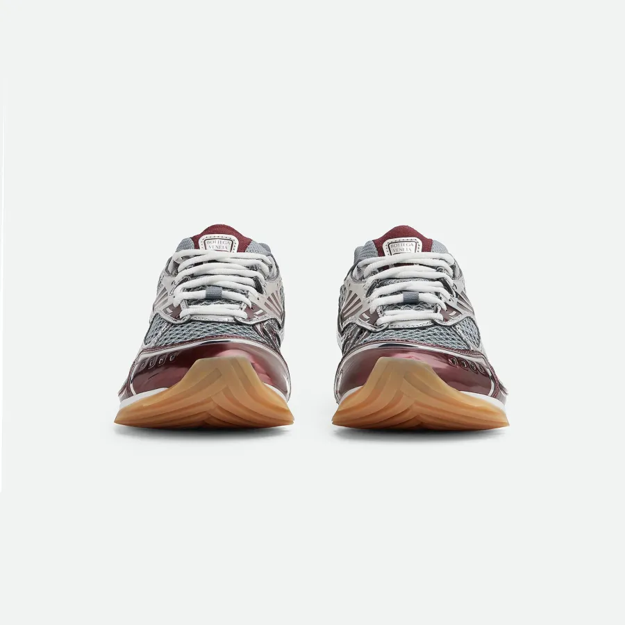 Bottega Veneta Orbit Sneakers In Silver/Burgundy Technical Fabric And Mesh Lace-Up Sneaker