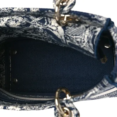 Dior Medium Toile De Jouy Lady D-Lite Blue Embroidered Canvas Gold Hardware