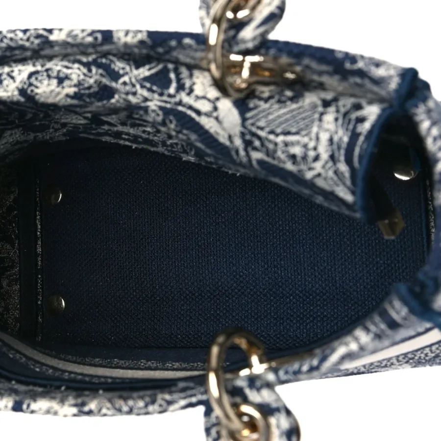 Dior Medium Toile De Jouy Lady D-Lite Blue Embroidered Canvas Gold Hardware
