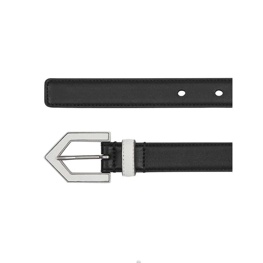 Saint Laurent Triangle Frame Buckle Thin Belt In Black/White Smooth Calfskin With Silver Hardware 20mm