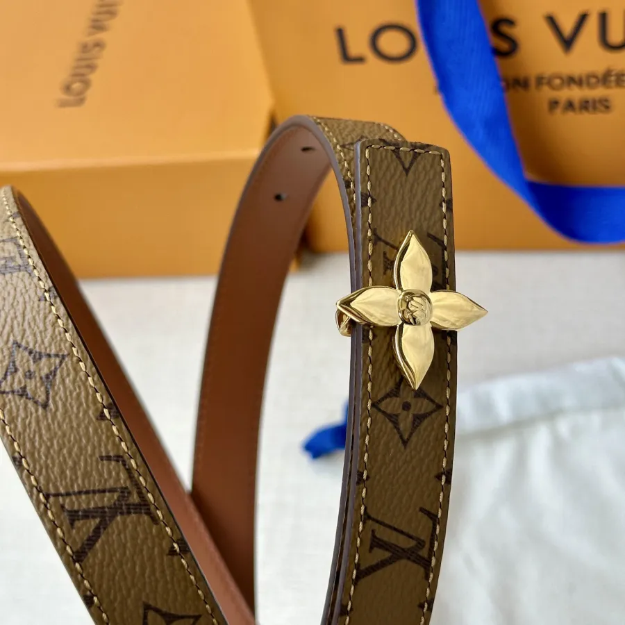 Louis Vuitton Women's Flowergram Reversible Belt In Brown/Cookie Monogram Reverse Canvas And White/Black/Red/Pink/Brown Calfskin With Gold/Silver Hardware 20mm