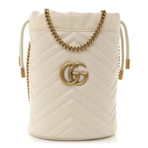 Gucci Mini GG Marmont 2.0 Bucket Bag White Calfskin Matelassé Leather Aged Gold Hardware