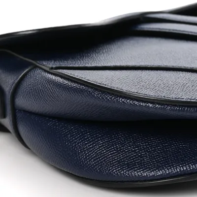 Dior Medium Saddle Bag Navy Blue Grained Calfskin Leather Gold Hardware