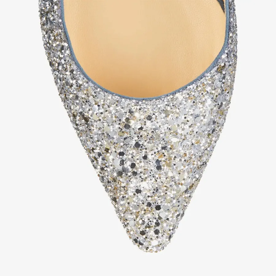 JIMMY CHOO Silver dark blue flame flash powder gradient fabric pointy heels