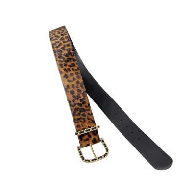 Chanel Women's Chain Buckle Belt In Leopard Calfskin With Gold Hardware 50mm