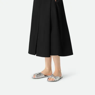 Bottega Veneta Blink Flat Mule In Silver Intrecciato Leather Flat Mule