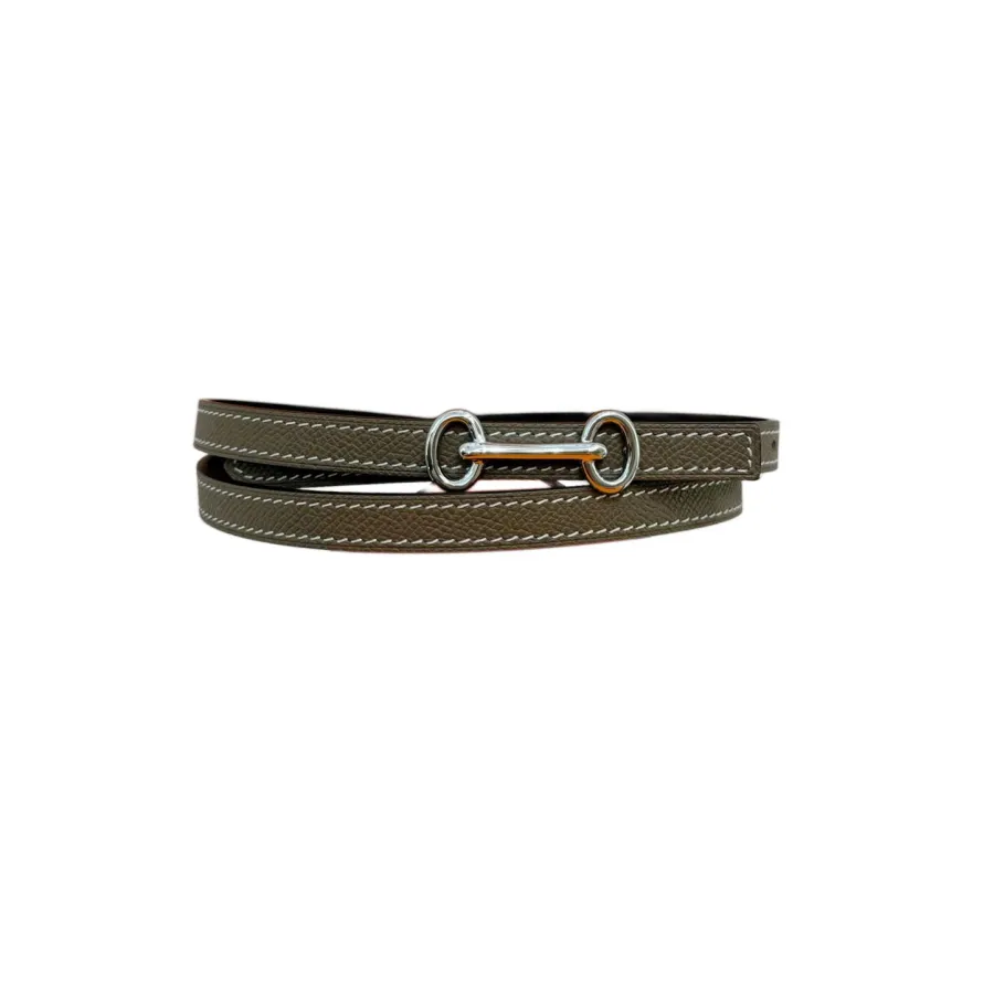 Hermès Women' s Horsebit Buckle Reversible Belt In White/Pink/Etoupe Calfskin With Gold/Silver Hardware 13mm