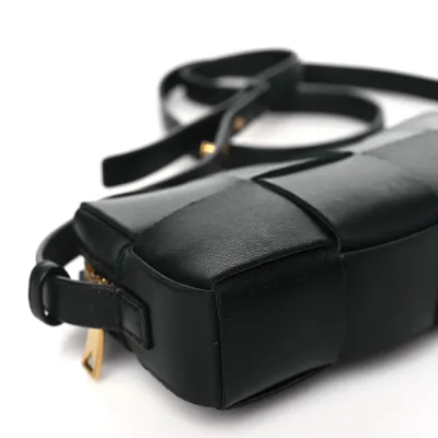 Bottega Veneta Mini Intreccio Cassette Phone Pouch Crossbody Bag Black Lambskin Leather