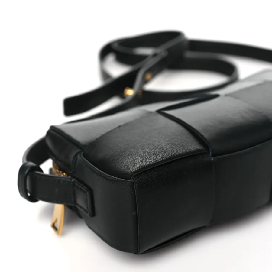 Bottega Veneta Mini Intreccio Cassette Phone Pouch Crossbody Bag Black Lambskin Leather