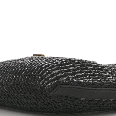 Saint Laurent Medium Oxalis Shoulder Bag Black Raffia & Calfskin Leather Gold Hardware