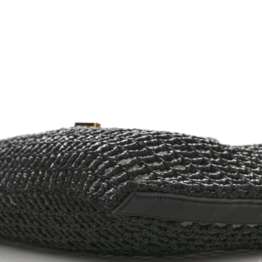 Saint Laurent Medium Oxalis Shoulder Bag Black Raffia & Calfskin Leather Gold Hardware