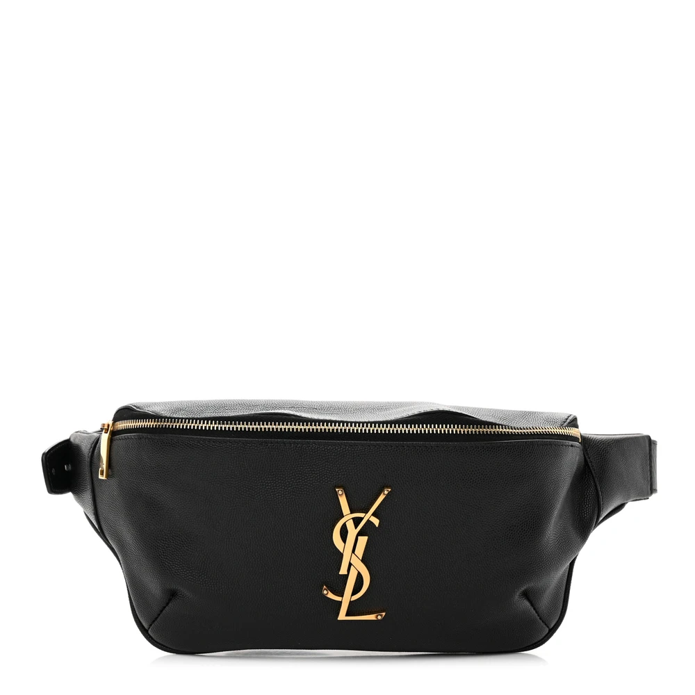 Saint Laurent Bolsa Cinto Pequena Preta Monograma Grain De Poudre Couro Hardware Dourado