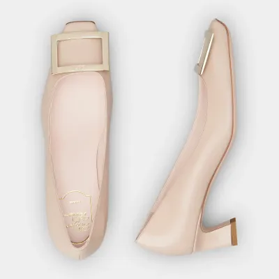 Roger Vivier Trompette Pumps High Heels In Pink Patent Leather With Metal Buckle (Heel Height 4.5cm)