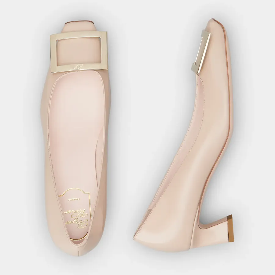 Roger Vivier Trompette Pumps High Heels In Pink Patent Leather With Metal Buckle (Heel Height 4.5cm)