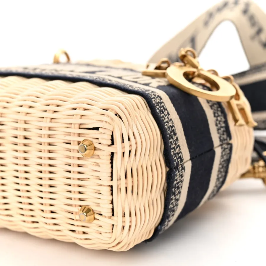 Dior Mini Lady Dior Wicker & Blue Oblique Canvas Gold Hardware